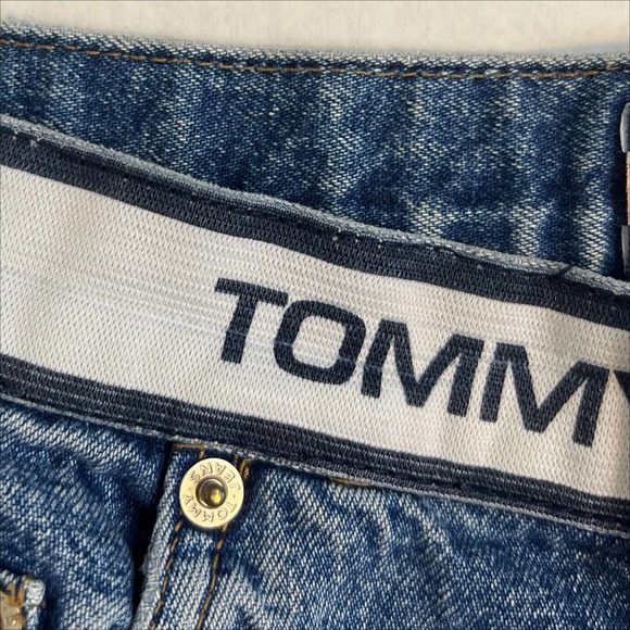 Vintage 90s Tommy Hilfiger Logo Waistband Denim Mini Skirt 8 - Picture 5 of 7